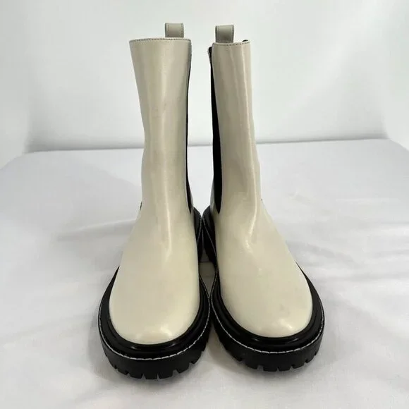 Tory Burch Women's Size 9 Benton Boot Vachetta Calf Heavy Boots In Ivory/Black - Picture 6 of 15